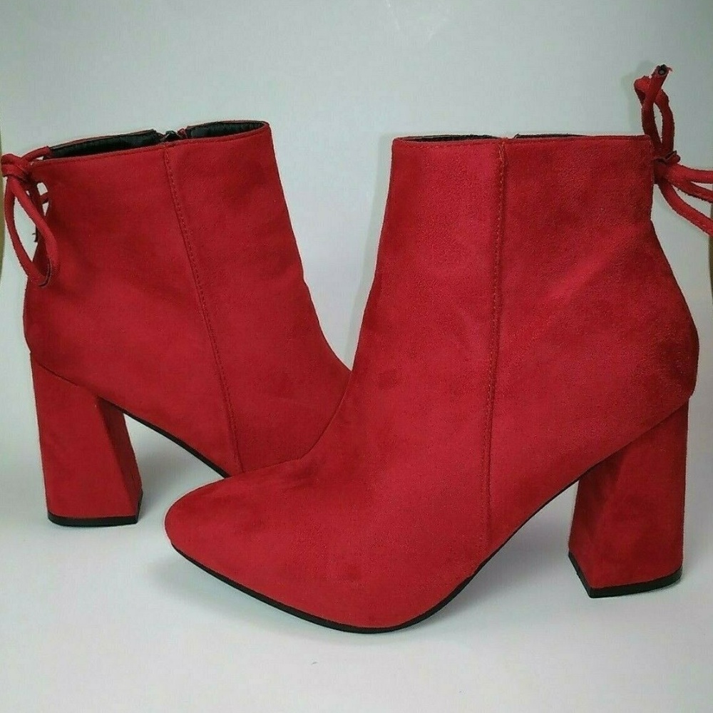Beston Red Suede Ankle Boots Sz 8.5 Block Heel